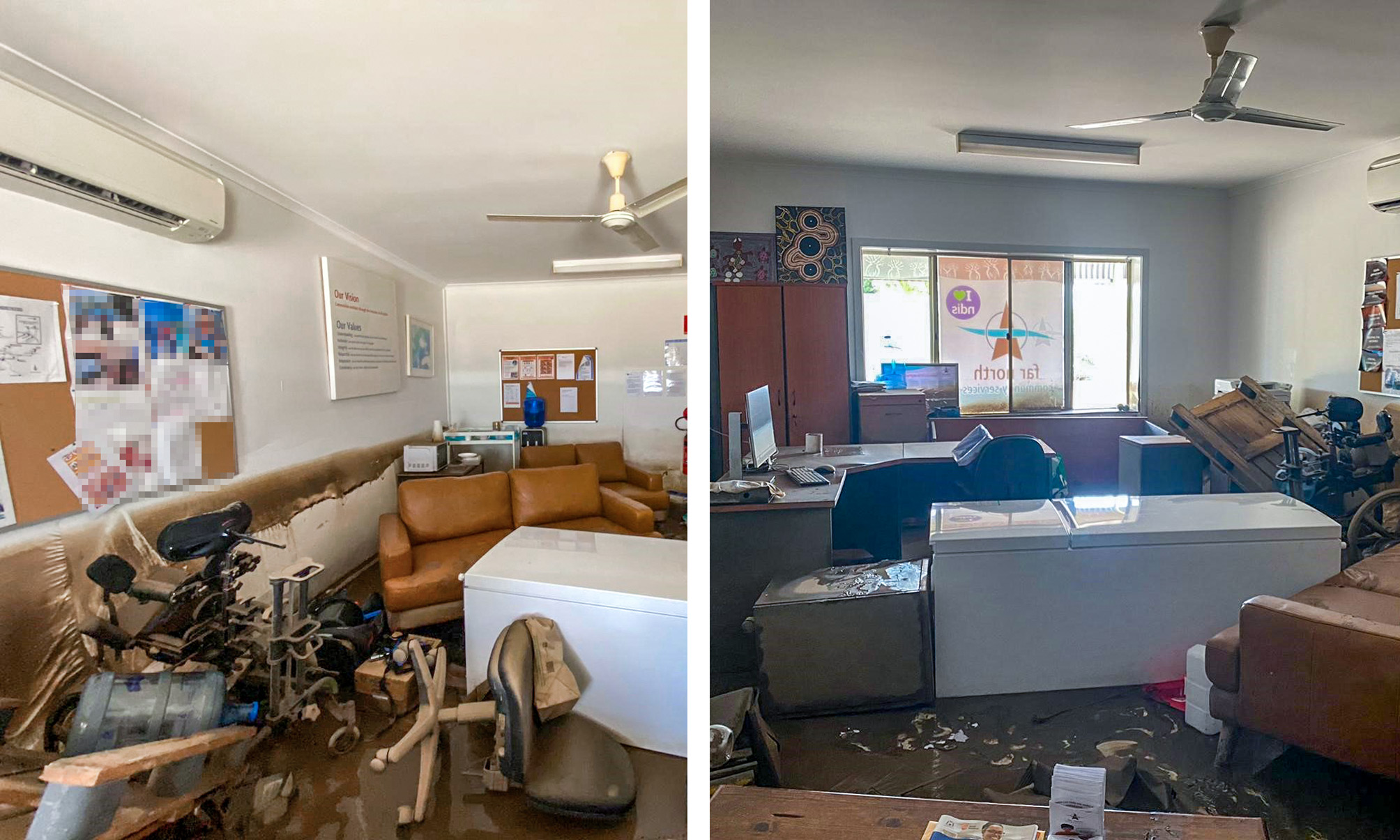 Flood damage to our Fitzroy Crossing office. Flood damage to our Fitzroy Crossing office.