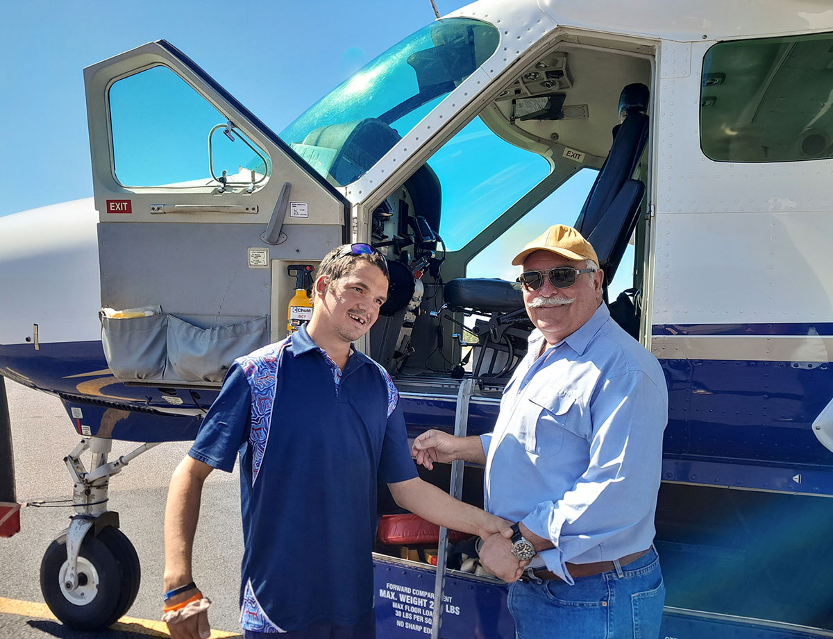 Johnno and our Operations Manager Piers inspecting an aircraft at Derby Airport.